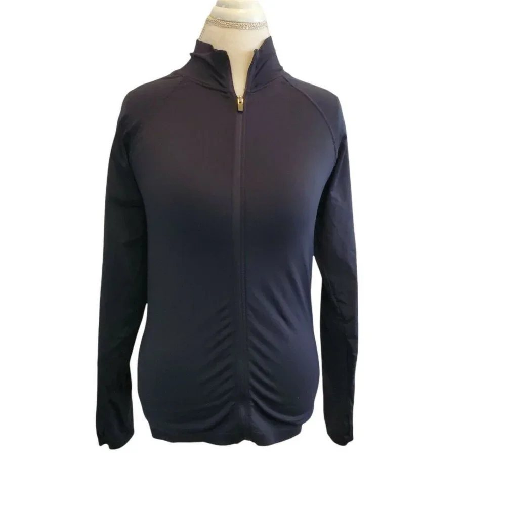 Fabletics Workout Athletic Fitted Jacket Black Thumbholes Full‎ Zip Nylon Sz M